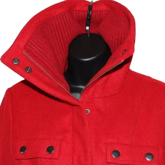 La Redoute US 6 UK 10 Red Belted Wool Blend Full Zip Snaps Knit Collar Coat - Picture 5 of 11